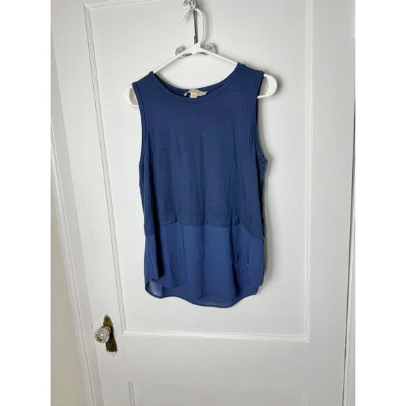 Michael Michael Kors Tank Top Blouse Women's Medium Navy Blue Flowy Mixed Media - Picture 1 of 6